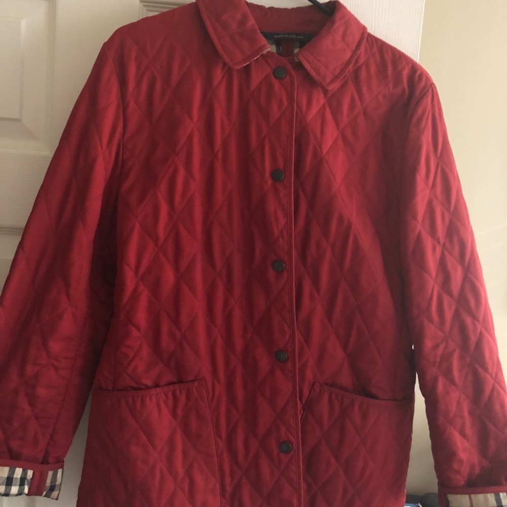Burgundy quilted Burberry jacket size small